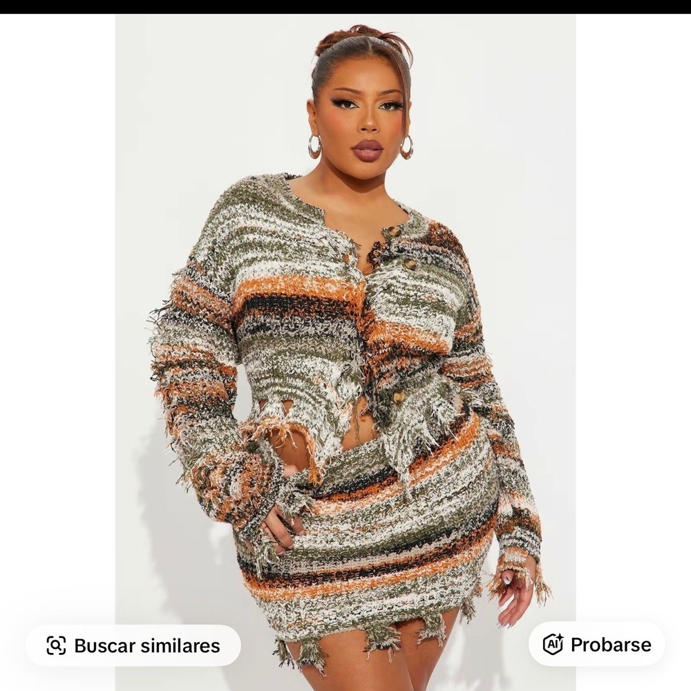 Fashion Nova Striped Knit Skirt Set - Green, Orange, Black